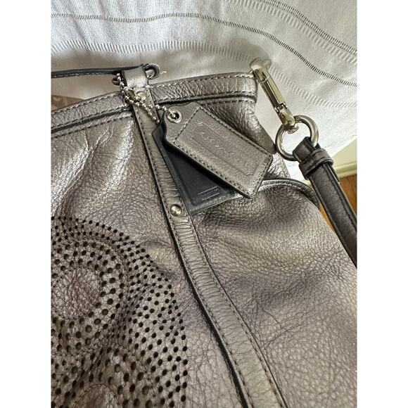 Coach Audrey Metallic Cinch Tie Perforated Tote Leather Crossbody 19568 - Picture 6 of 13